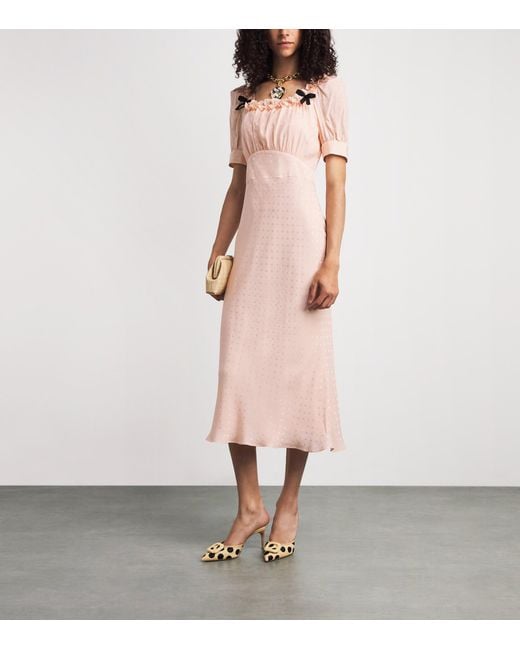 Alessandra Rich Pink Silk Gathered Midi Dress