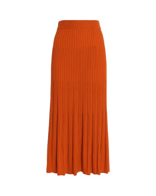 Joseph Orange Merino Wool Rib-knit Midi Skirt