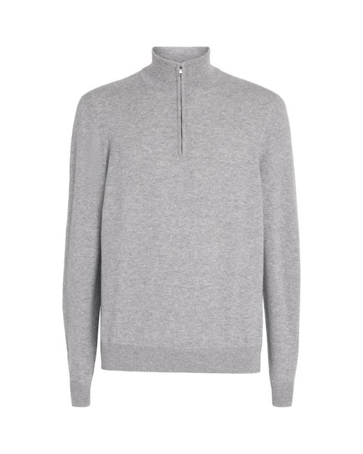 Johnstons Gray Cashmere Quarter-Zip Rory Sweater for men