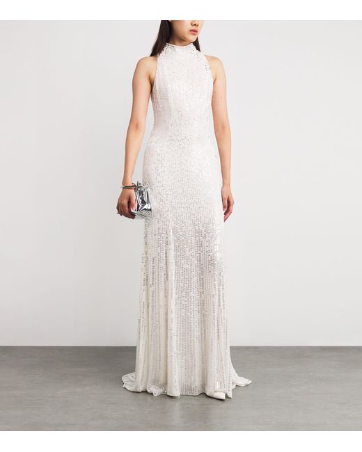Jenny Packham White Silk Sequinned Benue Gown