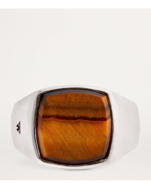 Tom Wood Metallic Sterling Cushion Tiger Eye Ring for men