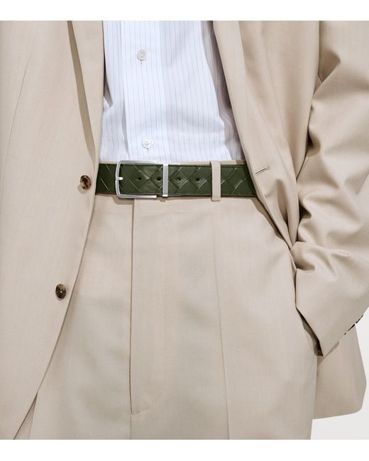 Bottega Veneta Green Leather Intrecciato Reversible Belt for men