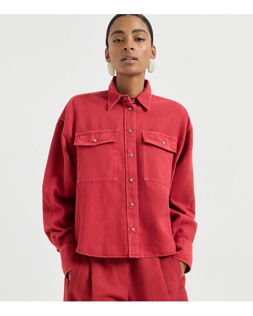 Brunello Cucinelli Red Cotton-Linen Garment-Dyed Shirt