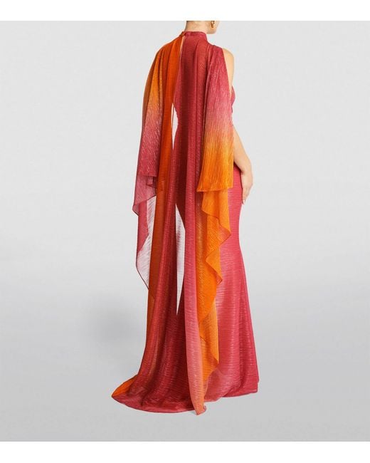 Talbot Runhof Orange Cape-detail Halterneck Gown