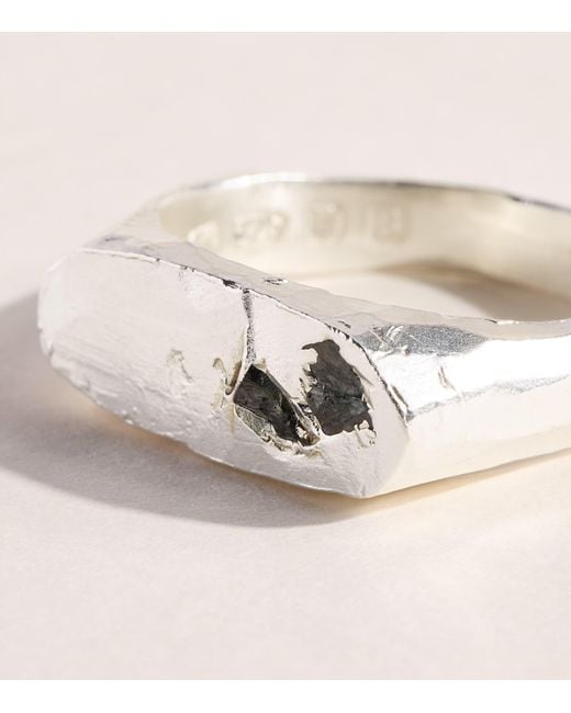 The Ouze Natural Sterling And Sapphire Oval Signet Ring for men