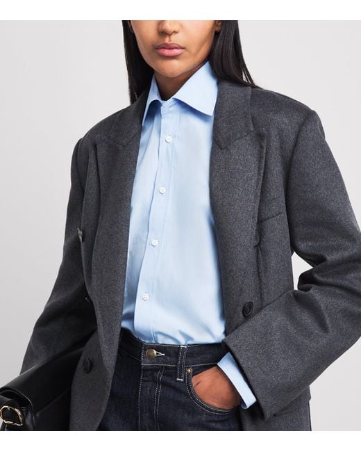 With Nothing Underneath Blue Exaggerated Cuff The Boyfriend Shirt