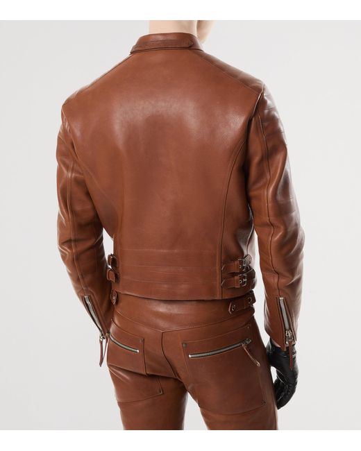 Tom Ford Brown Leather Biker Jacket for men