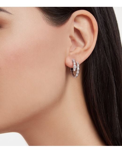 BVLGARI Metallic And Diamond Serpenti Viper Hoop Earrings