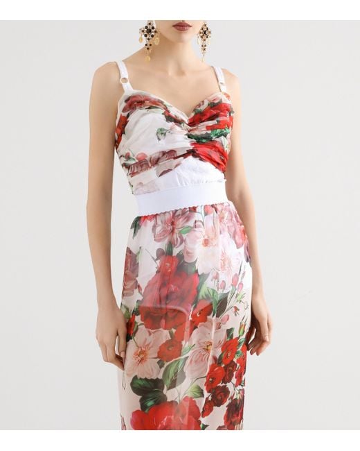 Dolce & Gabbana Red Rose Print Corset Top