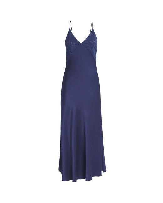 Bocan Blue Satin Lace-Trim Sonya Slip Dress