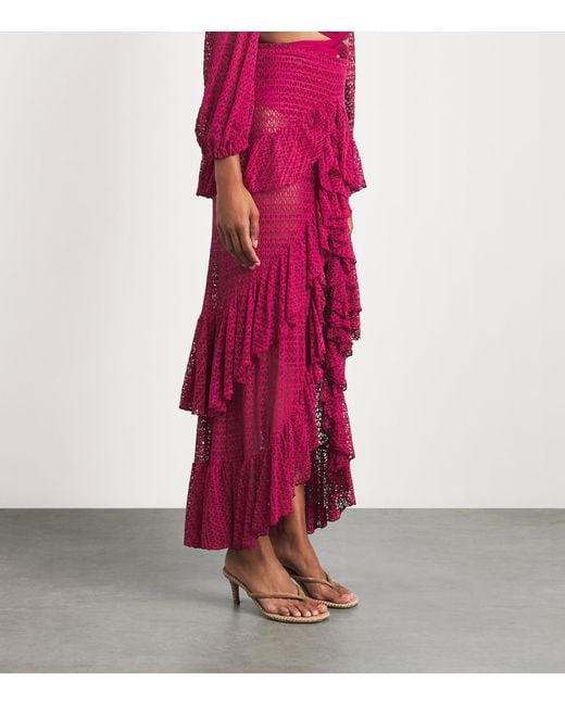 PATBO Pink Crochet Ruffle Maxi Skirt