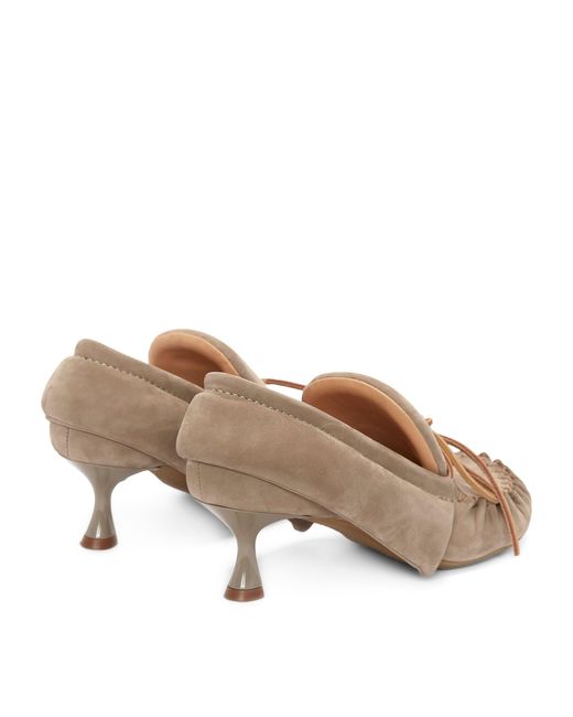J.W. Anderson Natural Suede Bow-detail Heeled Loafers 40