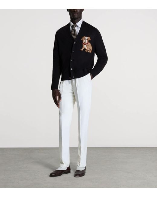 Dunhill Black Cashmere-Linen V-Neck Cardigan for men