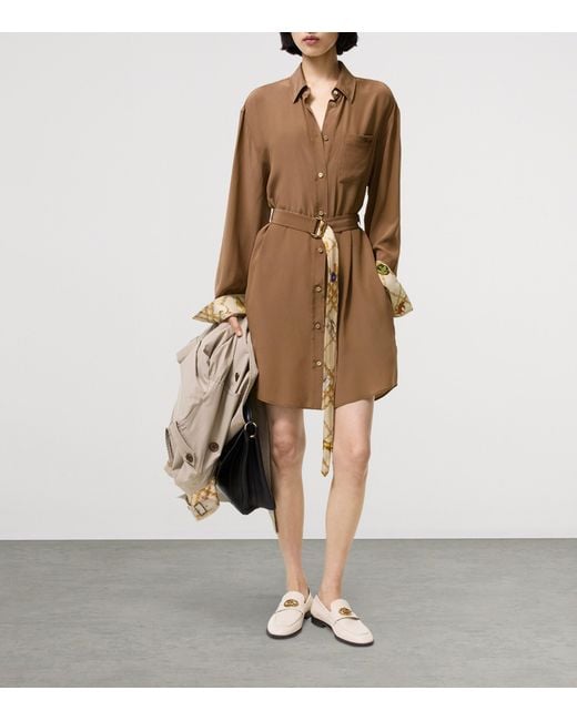 Burberry Brown Silk Crepe De Chine Mini Shirt Dress
