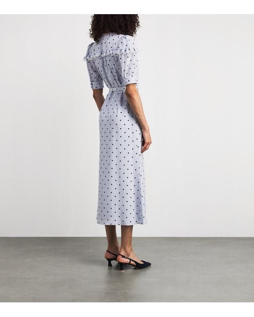 Alessandra Rich Blue Silk Ruffled Midi Dress