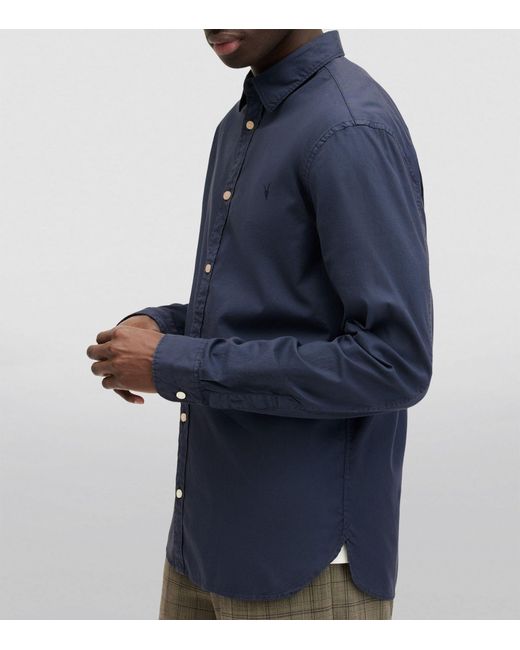 AllSaints Blue Stretch-cotton Hawthorne Shirt for men