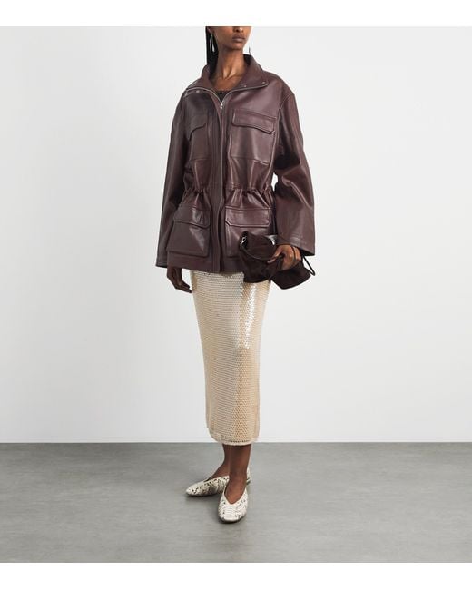 Sandro Brown Oversized Leather Jacket