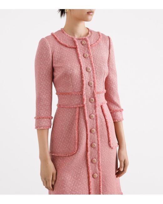 Dolce & Gabbana Pink Wool-Blend Tweed Mini Dress