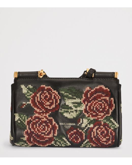 Dolce & Gabbana Black Mini Leather Embroidered My Sicily Top-Handle Bag