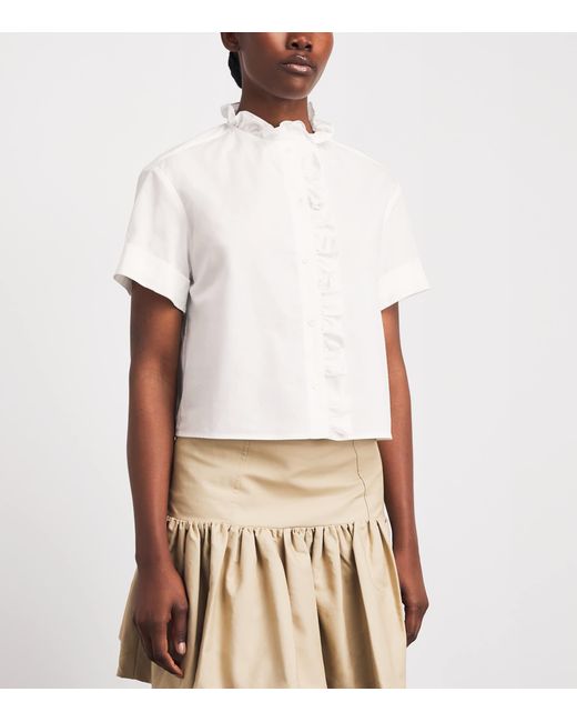 Claudie Pierlot White Cotton Poplin Ruffle Blouse