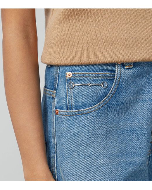 Gucci Blue Horsebit-detail Wide-leg Jeans