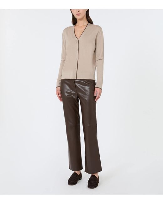 Max Mara Gray Faux Leather Flared Trousers