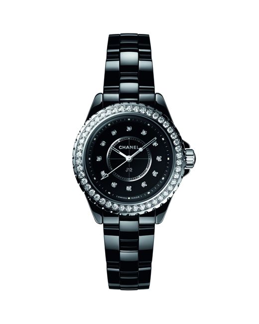 Chanel Black Ceramic And Diamond J12 Watch 33mm
