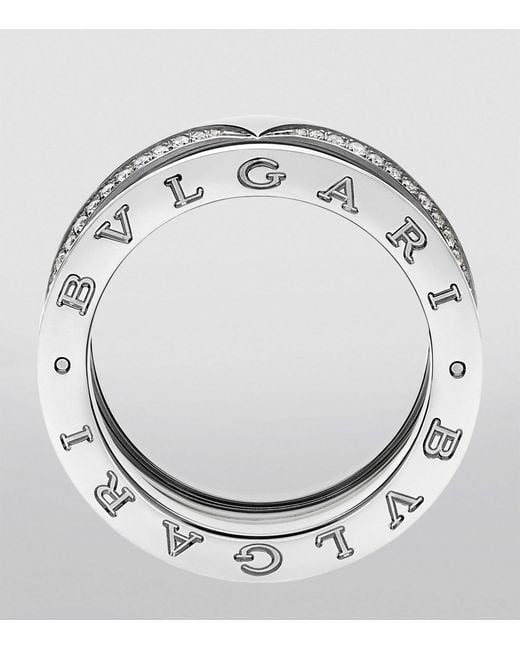 BVLGARI Metallic White Gold And Diamond B.zero1 Three-band Ring