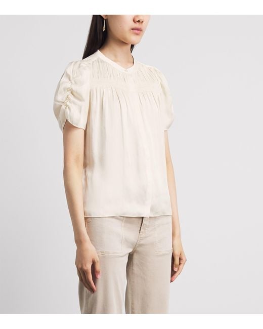PAIGE White Ruched Diego Blouse