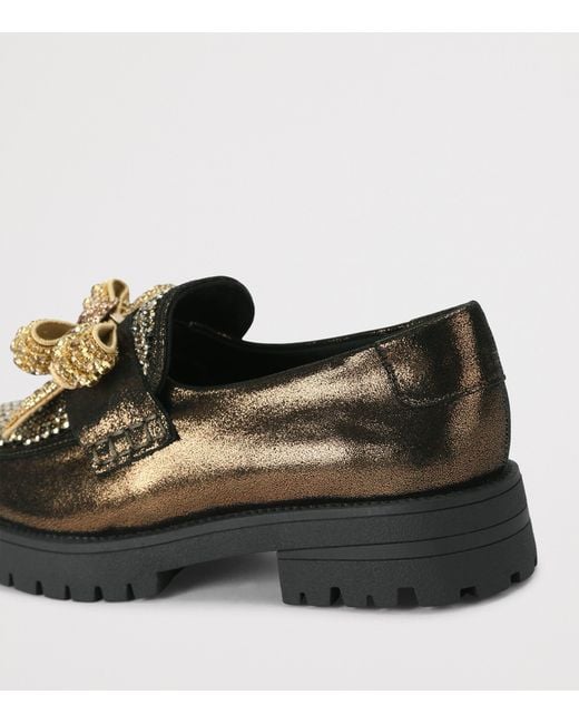 Kurt Geiger Black Leather Embellished Bow Loafers