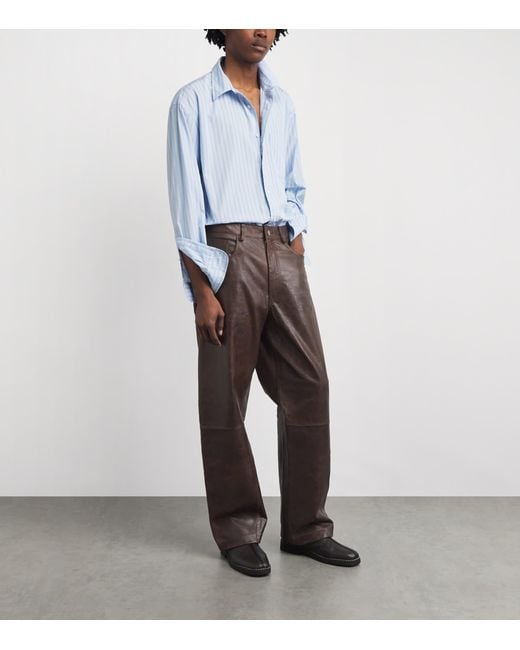 sunflower Brown Leather Wide Twist Trousers for men