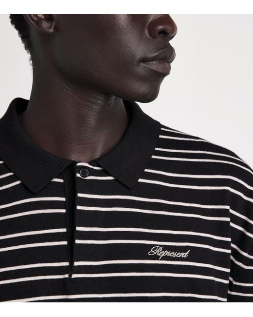 Represent Black Cotton Stripe Polo Shirt for men