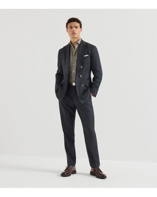 Brunello Cucinelli Gray Cotton Twill Garment-Dyed Shirt for men