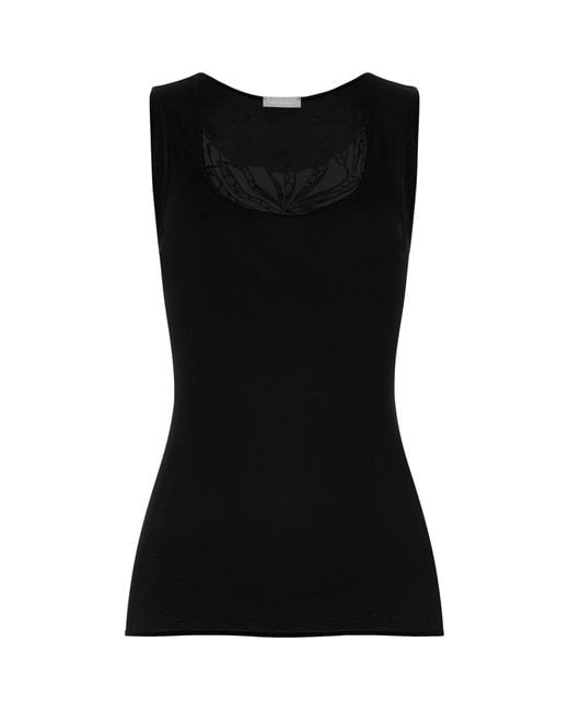 Hanro Black Cotton Rosaria Tank Top