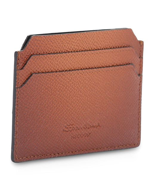 Santoni Brown Leather Card Holder for men