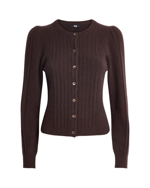 PAIGE Brown Cashmere Ribbed Allessandro Cardigan