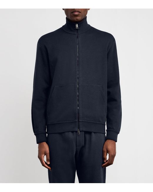 Brioni Blue Cotton-Blend Zip-Up Sweater for men