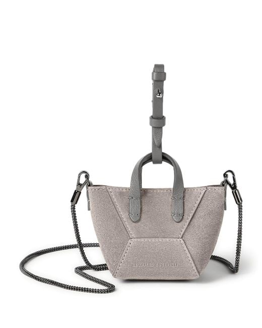 Brunello Cucinelli White Mini Suede Bc Duto Tote Bag