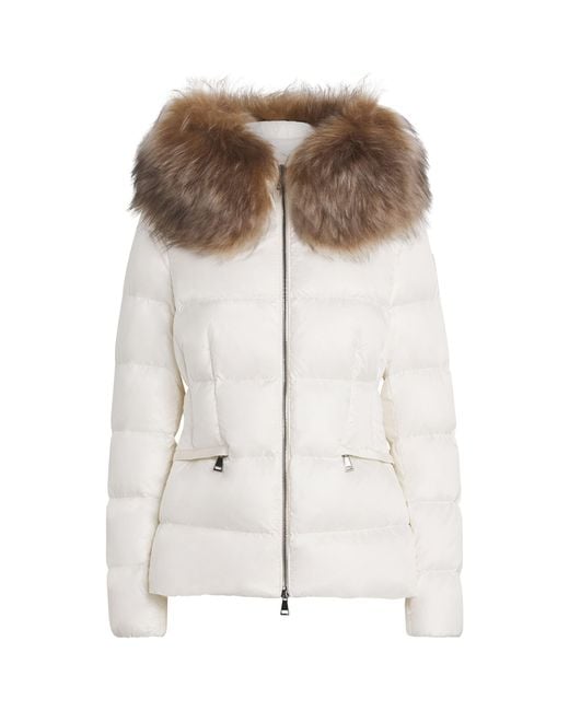 Moncler White Shearling-Trim Boed Puffer Jacket