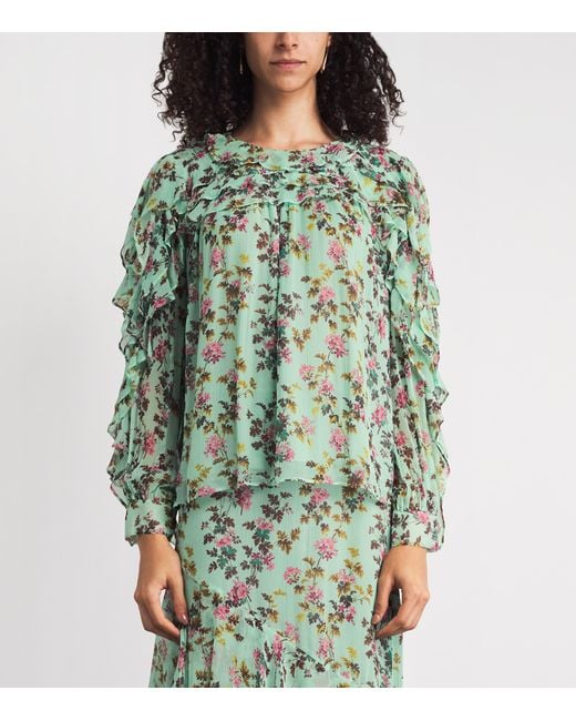 Ulla Johnson Green Silk Ruffled Willow Blouse