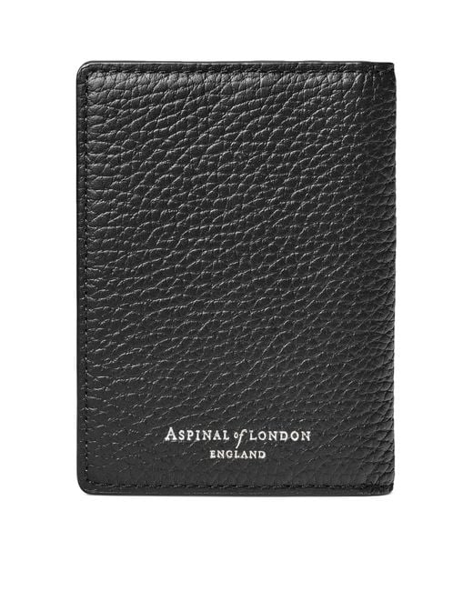 Aspinal Black Leather Folded Card Holder for men