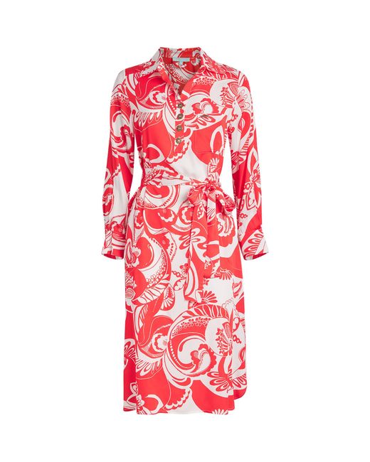 Melissa Odabash Red Belted Layla Midi Shirt Dress