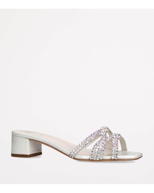 Gina White Leather Embellished Taylor Heeled Mules