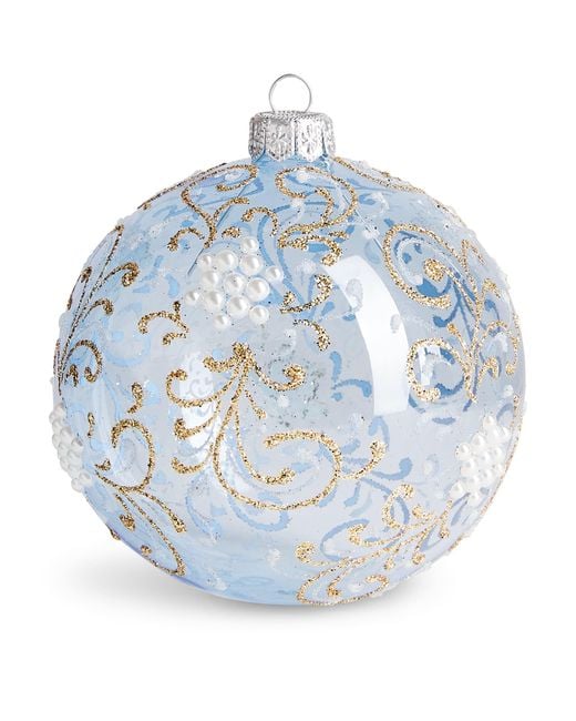 Harrods Blue Glitter And Faux Pearl-Embellished Swirl Bauble