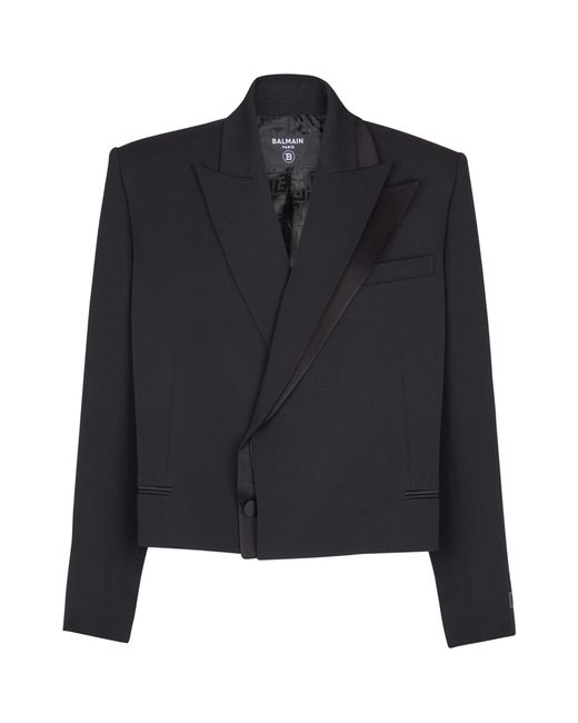 Balmain Black Cropped Wool Blazer for men