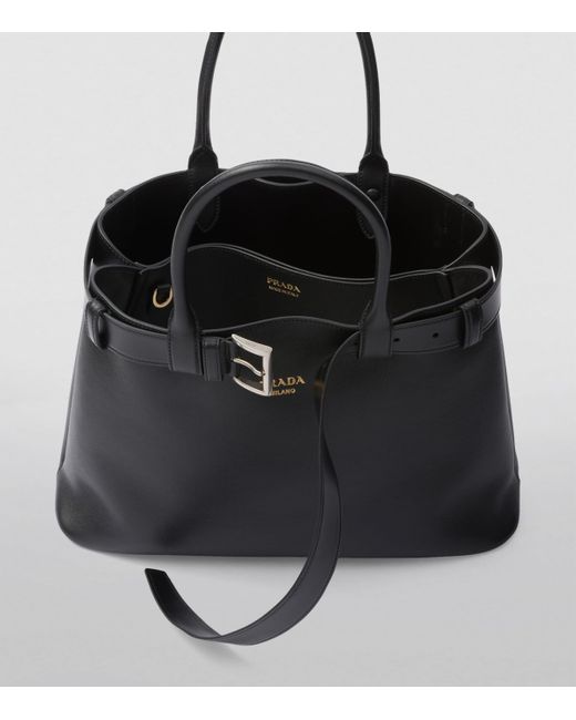 Prada Black Large Leather Buckle Tote Bag
