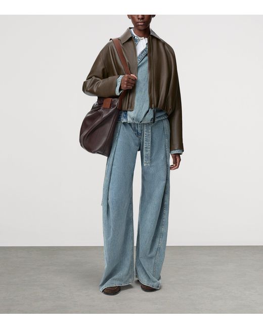 Loewe Brown Calfskin Draped Bomber Jacket