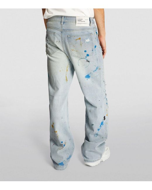 DOMREBEL Blue Painted Straight-leg Jeans for men