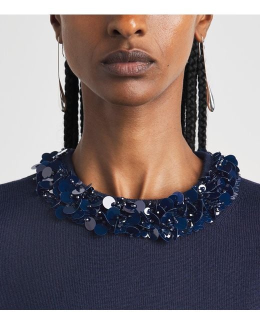 Ulla Johnson Blue Merino Wool Embellished T-Shirt