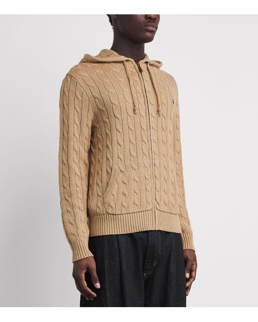 Polo Ralph Lauren Brown Cotton Cable-Knit Zip-Up Hoodie for men